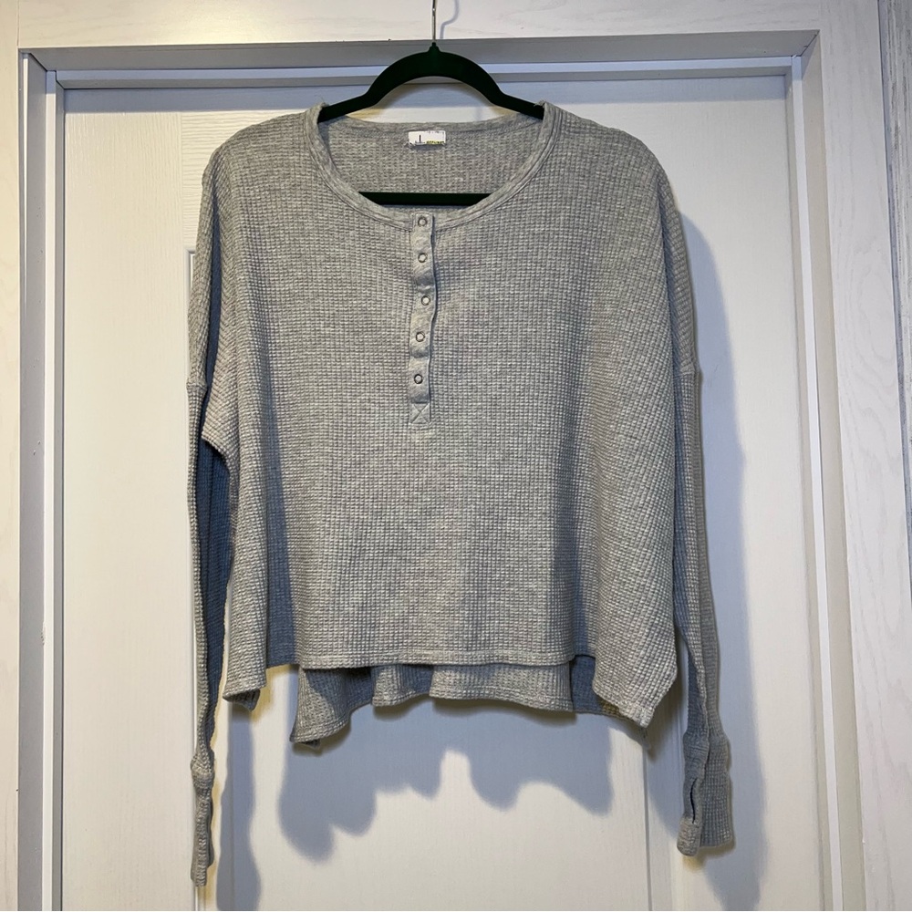 Gray Waffle Knit Henley Top